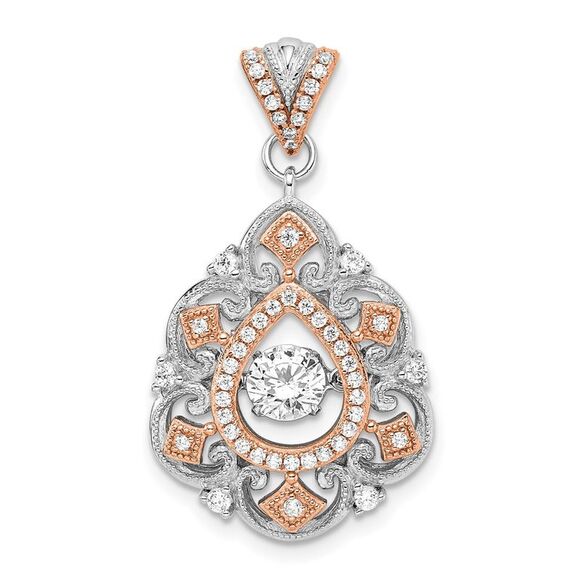 Kazi Luxury Sterling Silver Plat-plate Rose-tone Vibrant CZ Fancy Penda